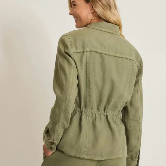 Tommy Bahama Two Palms 100% Linen Raw-Edge Utility Jacket Green Coastal Beach - Picture 2 of 14